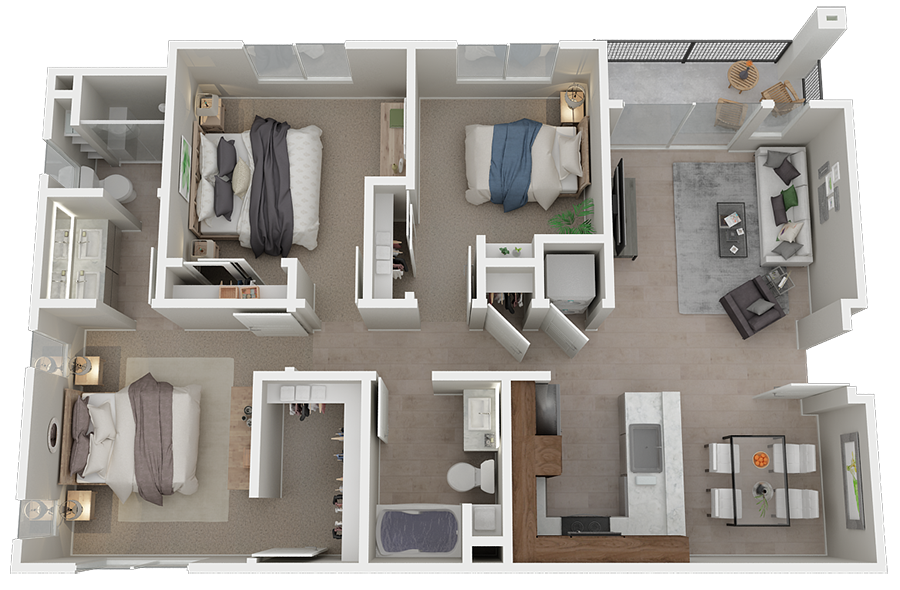 Three Bedroom Floor Plan l Azure Apartments in Sparks NV